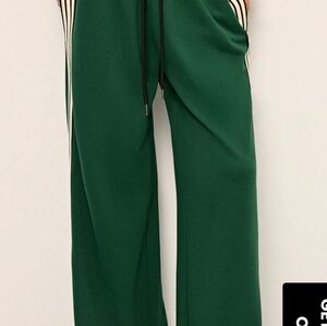 Commense Green Wide-Leg Pants with Cream Side Stripe